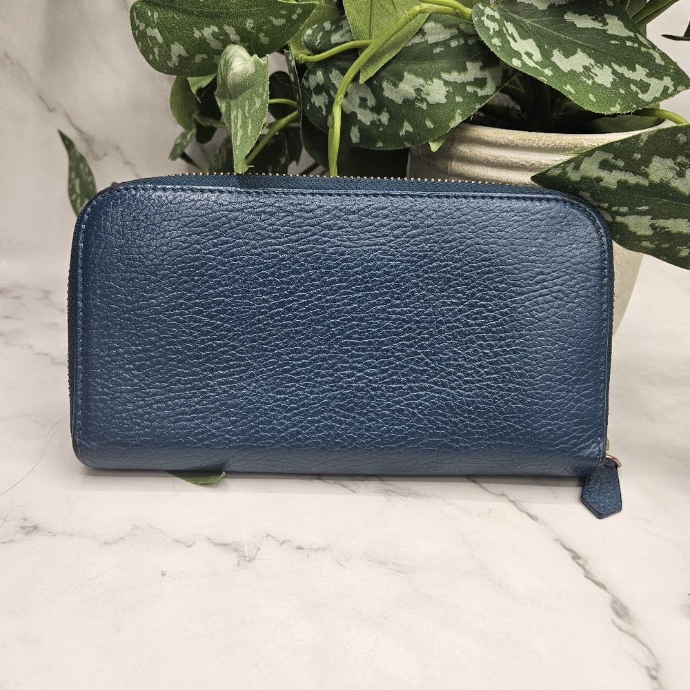 Versace Collection Medusa Blue gold Leather zip around Wallet 1 zippered pocket - Picture 3 of 10
